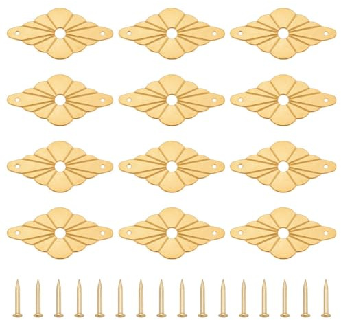 PH PandaHall 12pcs Rhombus Flat Washers Brass Backplate Washers with Screw Decorative Golden Gasket Classical Furniture Decoration Hardware for Door Furniture Cabinet Drawer, 3x6cm
