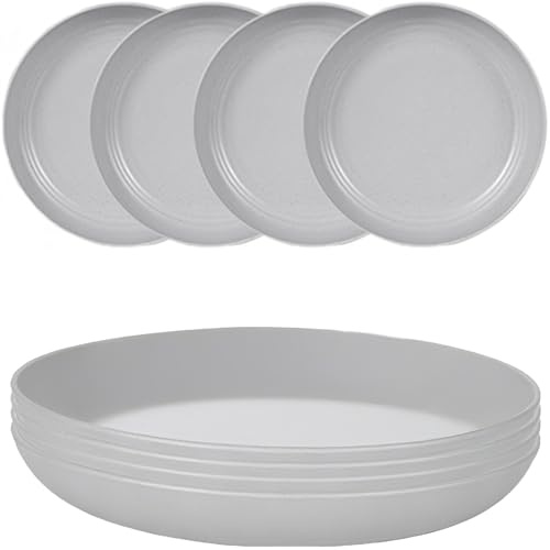 QHNTXQD Unbreakable Dinner Plates Set of 4, 7.8'' Reusable Plastic Plates Lightweight Dessert Plate for Pizza, Pasta, Bread, Snack, Salad, Microwave and Dishwasher Safe (Grey)