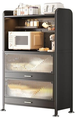 Estantería Industrial De 4 Niveles Para Panadería, Horno Microondas, Aparador Con Ganchos Y Almohadillas Para Los Pies, 82 X 38 X 150 Cm - Organizador De Cocina Funcional Y Elegante, Un Solo Color, 8