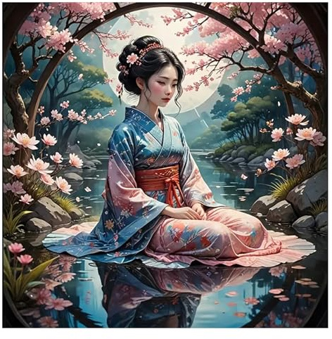 GLIDIAM 40x40cm Diamond Painting Japan Geisha, Diamant Malerei Bilder Kirschblüten, DIY Full Drill Basteln Erwachsene, Mosaik Stickerei Kreuzstich Geschenk für Wanddeko Wohnzimmer Schlafzimmer