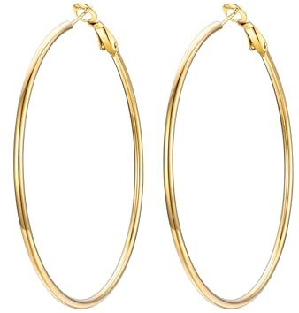 PROSTEEL Créoles Femme en Acier Inoxydable/Plaqué Or Boucles d'Oreilles Grands Anneaux de 20/30/50/60/70/80/90/100 mm, Women's Hoop Earrings