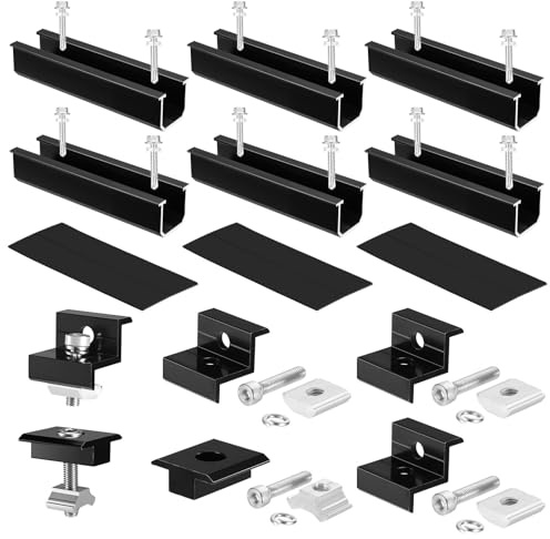 Faankiton 6PCS Solar Panel Brackets 120mm Solar Panels Mounting Kit Photovoltaic Flat Roof Bracket for 30-35mm 2 Modules, Solar Panel Holder Kit with 4 Aluminum Rail End Clamps & 2 Center Clamps