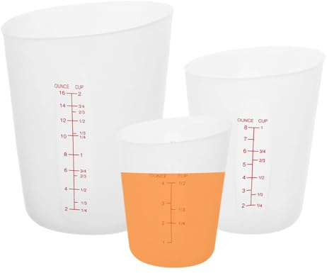 3 Stück Silikon Messbecher,150/250/500 ml Messbecher Krüge mit Skala,Silikonbecher Zum Gießen,für Küche,Backen,Epoxidharz Gießformen,Diy Handmade,Basteln,Labor(Mit ml-Teilung auf der Rückseite)