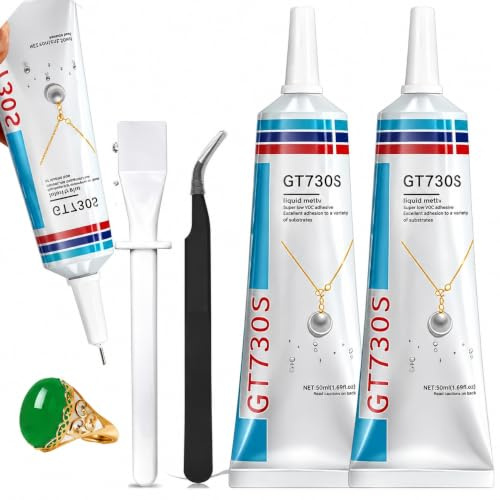 Schmuckkleber Extra Stark Transparent 2 Stück (insgesam 120ml) – Profi Schmuckkleber für Pailletten & Perlen, mit Präzisionsspitze, Pinzette & Stäbchen für Reparaturen & Alltag
