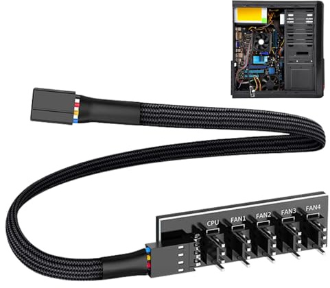 Ouitble Hub de ventilador de 5 puertos PWM PC Adaptador divisor de ventilador de refrigeración de CPU de 4 pines Cable trenzado 1 conectores hembra a 5 macho para entusiastas de PC