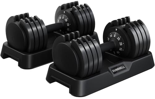 Yaheetech Verstellbare Hantel, 15 Stufen aus Stahl, 2,5 – 24 kg, sofortige Anpassung, Doppelverriegelungssystem, rutschfest, für Fitnessstudio, Zuhause, Büro