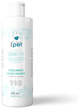 IPET | Shampoo Delicato Riequilibrante Cani e Gatti per Lavaggi Frequenti, Adatto ad Animali con Cute Sensibile per un Pelo Setoso e Morbido 250 ml