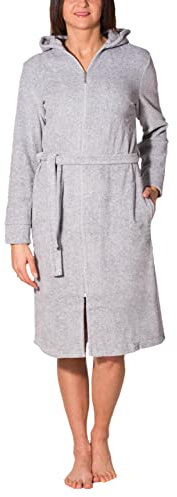 Aquarti Damen Bademantel Morgenmantel mit Reißverschluss Lang, Farbe: Melange/Grau, Größe: XL