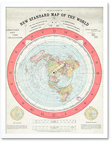 Artery8 Map Gleason 1892 World Time Calculator Flat Earth Art Print Framed Poster Wall Decor 12x16 inch