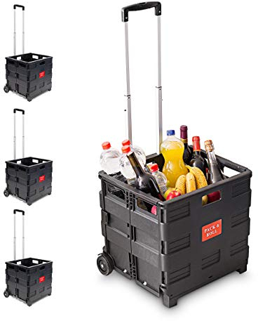 4 x Einkaufstrolley, Klappbar, Einkaufsroller bis 35 kg, Verstellbarer Griff, Mit Rollen, HBT: 100 x 42 x 37 cm, schwarz
