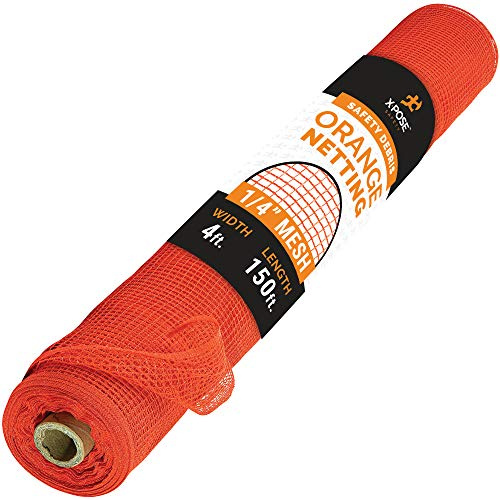 Xpose Safety Construction Safety Netting – 4' x 150', 1/4 Mesh Scaffold Safety Net, Temporary Material Roll, Visibility Fence, Heavy-Duty Fire Retardant, Orange