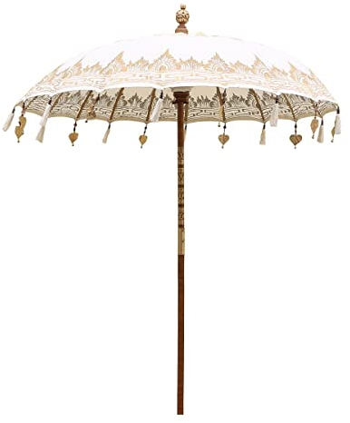 Oriental Galerie Bali Sonnenschirm Balinesischer Garten Schirm Baumwolle Handarbeit Retro Vintage Dekoschirm 2-teilig ca 180cm einfache Bemalung, Design:Nr. 6
