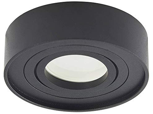 Aufbaurahmen schwarz flach rund für GU10 MR16 als Aufbauleuchte – Mini-Aufbaustrahler aus Aluminium 85mm Bohrloch 30mm Überstand – Einbaustrahler, Rahmen