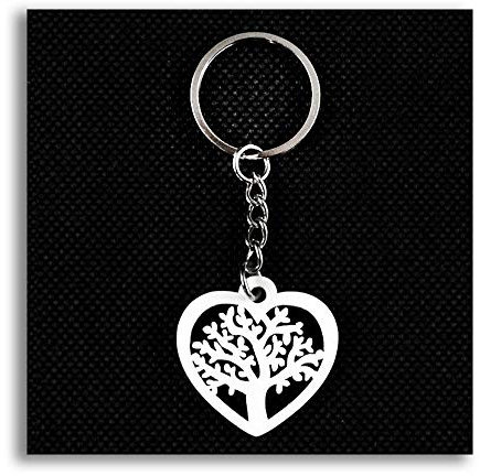 DLM-28925 (Kit 12 Pezzi) Portachiavi Ciondolo in Legno Cuore Albero della Vita Bianco Confettata Segnaposto bomboniera