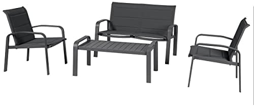 Hespéride - Salon de Jardin Elyn Anthracite et Graphite 4 Places Anti-Rouille Séchage Rapide 2 Fauteuils, 1 Canapé, 1 Table Basse pour Patio, Balcon