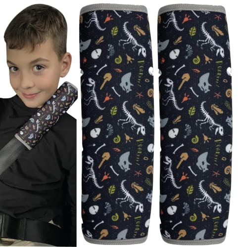 HECKBO 2x Kinder Auto Gurtpolster Gurtschutz mit Dinosaurier Dino Motiv - Sicherheitsgurt Polster für Kinder und Babys- Ideal für jeden Gurt Autositzerhöhungen Kinder Fahrradanhänger Flugzeug
