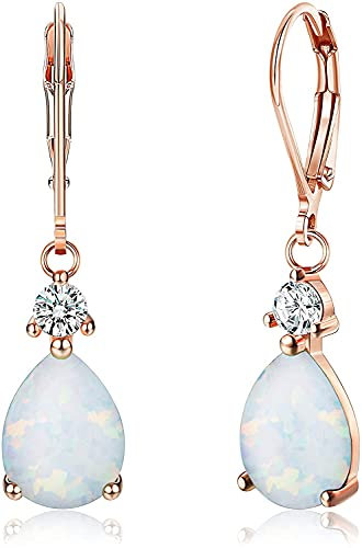MILACOLATO Sterling Silver Dangle Earrings for Women,White Opal Earrings,18k Gold Plated Created Opal Teardrop Dangling Earring For Women and Girls