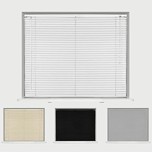 Caecus PVC Window Venetian Blinds Strong Trimmable Easy Fit Child Safe Home Office - White 105cm Width x 150cm Drop