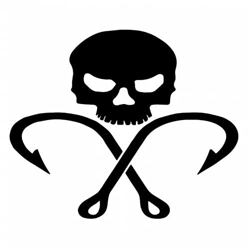 SCSHY Auto-Aufkleber 15Cm * 12.3Cm Angeln Schädelhaken Aufkleber Vinyl Bass Crappie Außenborder Rod Reel Bait Autoaufkleber Schwarz/Silber