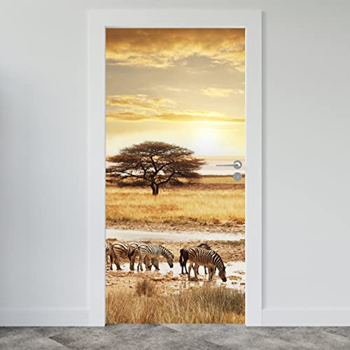 Estika Türtapete selbstklebend - Safari - 95x205 cm - Einem Bogen Türposter, Tiere Türaufkleber, Aufkleber PVC Folie, Klebefolie für türen, Tür tattoo, Modern decoration