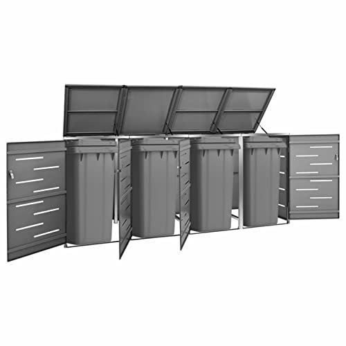 Susany Mülltonnenbox für 4 Mülltonnen Müllbox Mülltonnenverkleidung Müllcontainer Edelstahl 276,5x77,5x115,5 cm