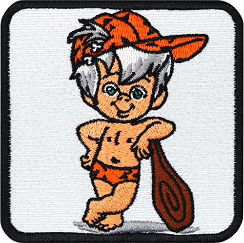 Bam Bam Feuerstein Aufnäher/Aufbügler zum annähen/aufbügeln | Bamm Bamm Rubble Flintstones Patch embroidery | Cartoon lustig Bügelbild Jeans Flicken | 75x75mm