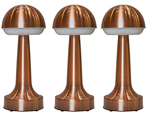 MiniSun | Contemporary Wireless Copper Touch Table Lamps with Integrated Rechargeable LED Mood Light | Home Décor, Bedside & Desk Lamp | Set of 3