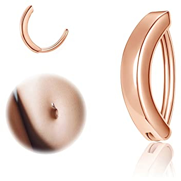 ZS 14G Clicker Piercing Bauchnabel für Frauen, Roségold Bauchnabelpiercing Silber 925 Reverse Curved Nabel Barbell Schmuck Körperschmuck (8mm)