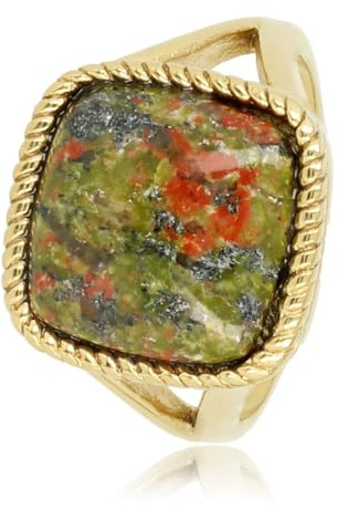 My Bendel - Siegelring Gold mit Unakite-Edelstein- Stylischer Ringe für Damen mit echtem Edelstein - Bleibt schön und Verfärbt nicht - Stapeln Ringe - mit Luxuriösen Geschenkverpackung