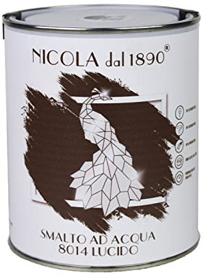 NICOLA VERNICI Smalto Acrilico a Base di Acqua, Per Interni ed Esterni, Made in Italy, Marrone Lucido - Formato 1 lt