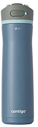 Contigo Wells Chill Edelstahl-Filter-Wasserflasche mit auslaufsicherem Strohhalm-Deckel, wiederverwendbare 680 ml Wasserflasche mit Kohlefaserfilter für Reisen und den täglichen Gebrauch, Dark Ice