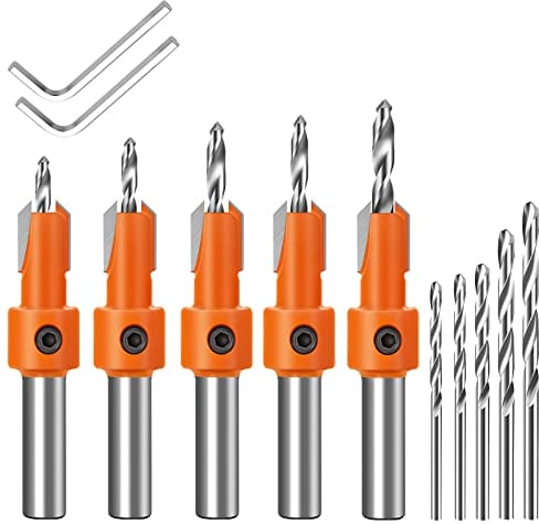 15 Pièces Jeu de Foret Fraise,2.8/3/3.2/3.5/4mm, Foret à Fraiser Bois, avec Clé Hexagonale Réglable HSS