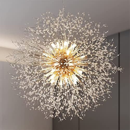 EFPD Gold Dandelion Pendant Light Fitting, 24 Lights - 40 Diameter, LED G9 Bulbs Included, Oversized Large Hanging Pendant Light Fitting
