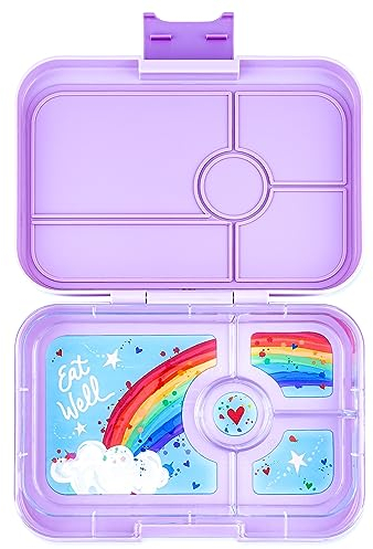 yumbox Tapas Larger Size - 4 Compartment Leakproof Bento Lunch Box for Pre-Teens, Teens & Adults (Seville Purple with Rainbow Tray)