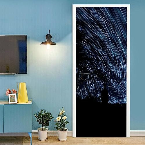 A.Monamour Türtapete Selbstklebend Türfolie Türposter 3D Sternspuren Sternenhimmel Natur Vinyl Folie Türdeko Tapete Wandbild Türaufkleber Türtattoo 85x215cm