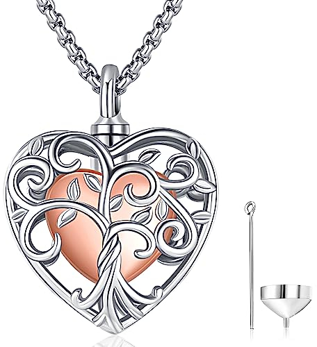 Odinstone Herz Baum des Lebens Asche Kette, Urne Halskette für Asche 925 Sterling Silber Memorial Anhänger, Medaillon Halskette für Asche Keepsake Memorial Asche Schmuck für Frauen