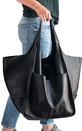 Große Tragetaschen für Damen, Hoboss und Schultertaschen, weiches Leder, Vintage, übergroße Einkaufstasche, leichte Arbeitstasche, große Kapazität, Handtaschen, 68,9 x 38,1 x 27,9 cm, Schwarz