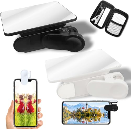 OneNine 2 Stück Universell verstellbares Smartphone Kamera Spiegel Reflection Clip Kit, Handy Reflektion Kamera Clip Selfie Reflektor, Handy Fotografie zubehör, Spiegel für Handy Handy Spiegel Foto
