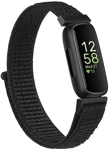 Oumida Armband Kompatibel mit Fitbit Inspire 3 Armband für Damen Herren, Nylon Armbänder Flexibles Verstellbarer Ersatzarmband mit Klettverschluss für Fitbit Inspire 3 Uhrenarmband, Schwarz