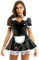 TSSOE Dienstmädchen Kostüm Lack Und Leder Damen Sexy Puffärmel Minikleid Glitzer Sissy Kleid Mit Schürze Zimmermädchen Maid Cosplay Uniform Schwarz A XL