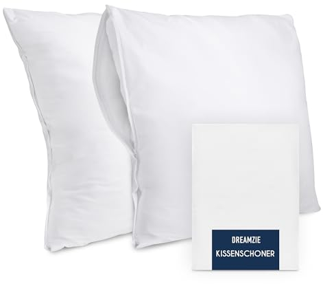 Dreamzie Kissenschoner 65x65 cm - 2er-Set - Kissenbezug wasserdicht und Öko-TEX - Kopfkissen Schutzbezug Schwitzen mit Reißverschluss