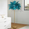 JAMCHE Blue Feather Floor Lamp for Living Room Feather Lamp 3 Color Temperatures 1.6m Standing Lamp Tall with Foot Switch Golden Lamp Body Tall Lamps for Living Room Bedroom 6 LED Bulb (Blue)