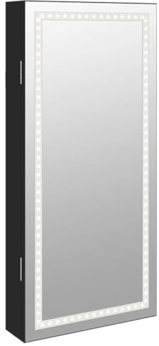 Tidyard Spiegel-Schmuckschrank Schmuckregal mit LED-Beleuchtung Spiegelschrank Schmuckorganizer Sipegelschrank hängend Hängeschrank 31,5 x 9 x 67 cm (B x T x H) Mit einem rahmenlosen Spiegel Schwarz