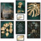 ARTFAVES® Poster Set - GOLDEN LEAVES - mehrteilige Wanddeko Wohnzimmer & Schlafzimmer - 8 moderne Wandbilder gold, türkis, Pflanzen, Blätter, Monstera - mit Rahmen Schwarz