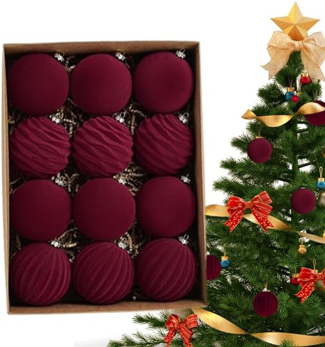 dewdat 12 Stück Velvet Weihnachtskugeln Samt, Beflockte Weihnachtskugeln, Samt-Ornament-Kugel Für Familien, Feiertage, Hochzeit, Weihnachtsbaum-Hängedekoration