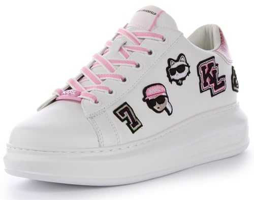 Karl Lagerfeld Versity Patch Damen Cons Keilabsatz Ikonik Detail Sneaker (Weiß Rosa, 39), weiß/pink, 39 EU