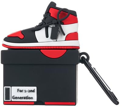 Awesometik Airpods 2nd Generation Sneaker-Schutzhülle mit Schlüsselanhänger, niedliche 3D-Schuhbox, kompatibel mit Airpods-Hülle 2. / 1. Generation, kratzfest, Rot