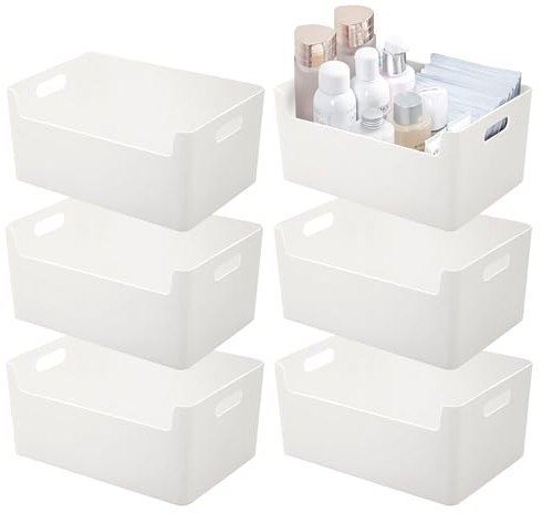 SHEPIN 6er Set Aufbewahrungsbox Kunststoff Große Weiß, Offener Vorderseite Aufbewahrungskorb mit Griff, Boxen Aufbewahrung Badezimmer Organizer Box Küchenschrank Kunststoffbox Plastik Behälter