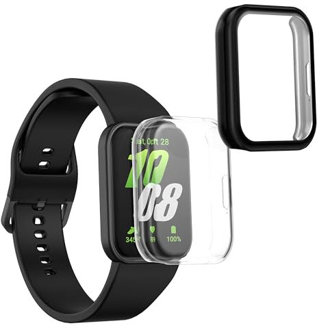 kwmobile Set 2x Custodia Smartwatch Compatibile con Samsung Galaxy Fit 3 Cover - Case Silicone Protezione Orologio Fitness trasparente/nero