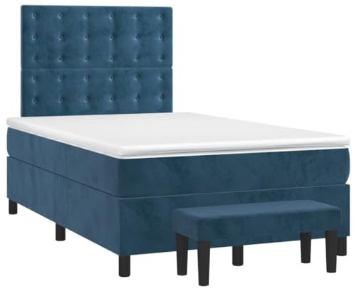 vidaXL Boxspringbett, Bett mit Matratze Kopfteil Bank, Polsterbett Doppelbett für Schlafzimmer, Schlafzimmerbett Bettgestell Lattenrost, Dunkelblau 120x190cm Samt